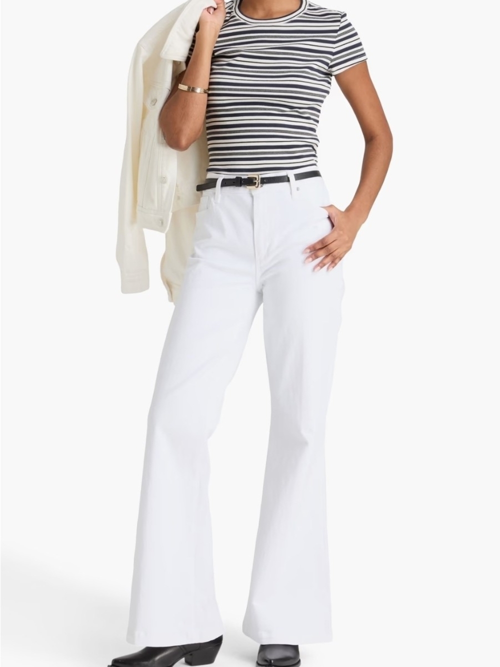 PAIGE Genevieve White High-Rise Flare Jeans